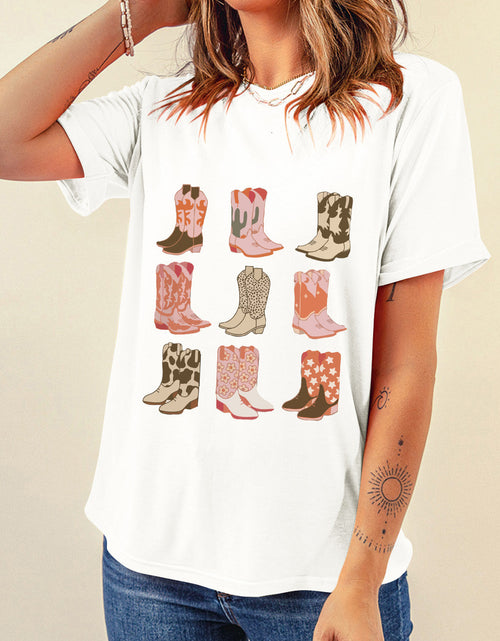 Load image into Gallery viewer, Boot Graphic Round Neck Short Sleeve T-Shirt
