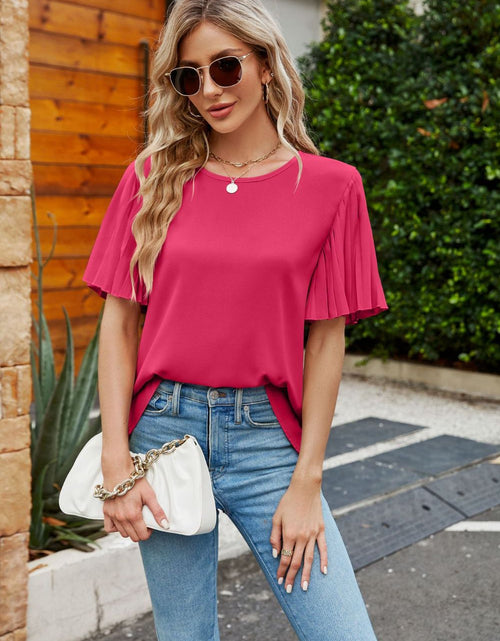 Load image into Gallery viewer, Pleated Flutter Sleeve Round Neck Blouse
