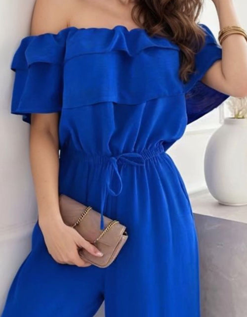 Load image into Gallery viewer, Ruffled Off-Shoulder Wide Leg Jumpsuit
