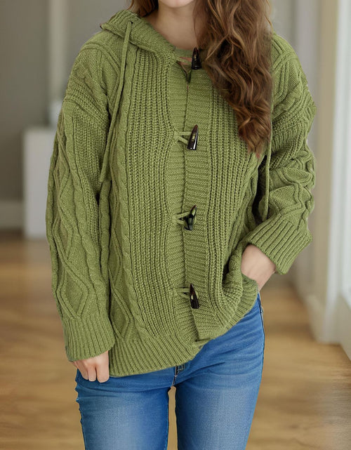 Load image into Gallery viewer, Cable-Knit Long Sleeve Hooded Cardigan
