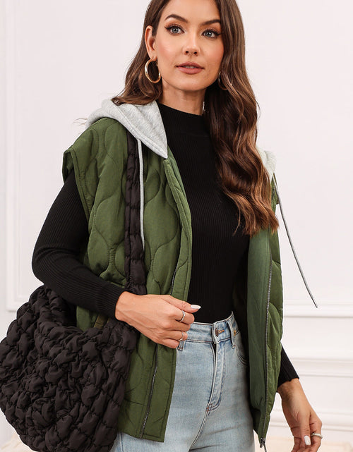 Load image into Gallery viewer, Drawstring Zip Up Hooded Vest Coat
