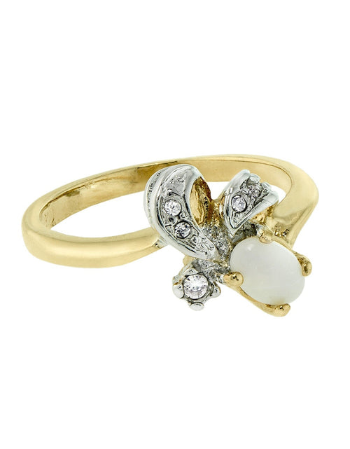 Load image into Gallery viewer, Vintage Genuine Jelly Opal and Clear Austrian Crystal Ring 18k Yellow Gold Electroplated Made in the USA by PVD Vintage Jewelry
