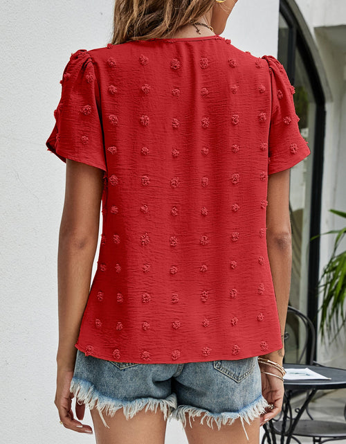 Load image into Gallery viewer, Swiss Dot Round Neck Petal Sleeve Top
