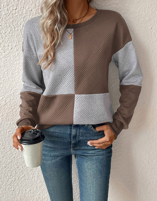 Load image into Gallery viewer, Perfee Textured Color Block Round Neck Sweatshirt
