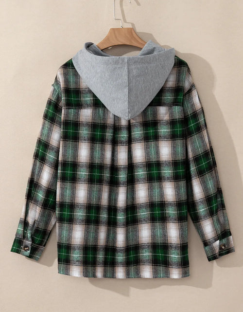 Load image into Gallery viewer, Drawstring Pocketed Plaid Hooded Jacket
