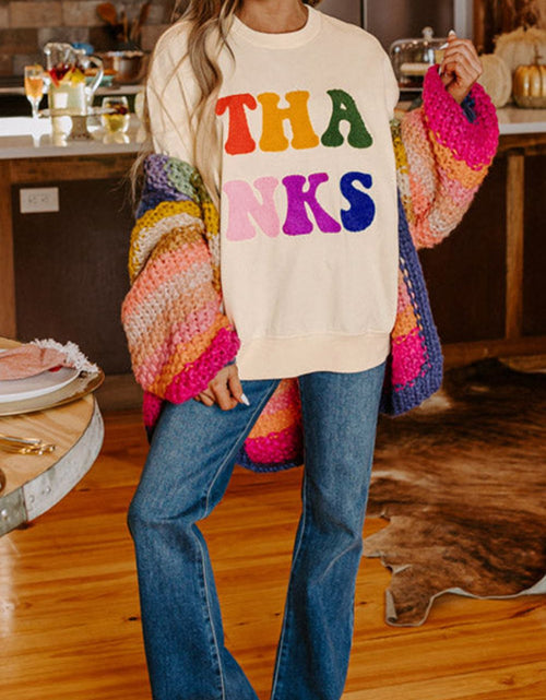 Load image into Gallery viewer, THANKS Round Neck Long Sleeve Sweatshirt
