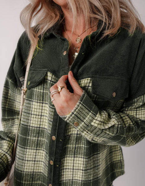 Load image into Gallery viewer, Snap Down Collared Neck Plaid Shacket
