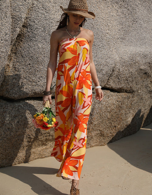 Load image into Gallery viewer, Tied Printed Tube Wide Leg Jumpsuit
