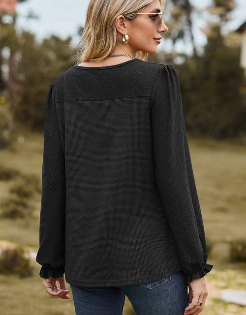 Load image into Gallery viewer, Eyelet Round Neck Flounce Sleeve T-Shirt
