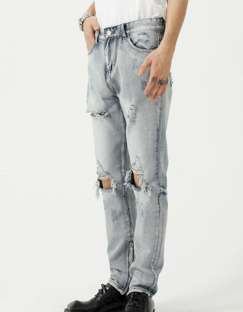 Load image into Gallery viewer, Distressed Side Zip Jeans with Pockets

