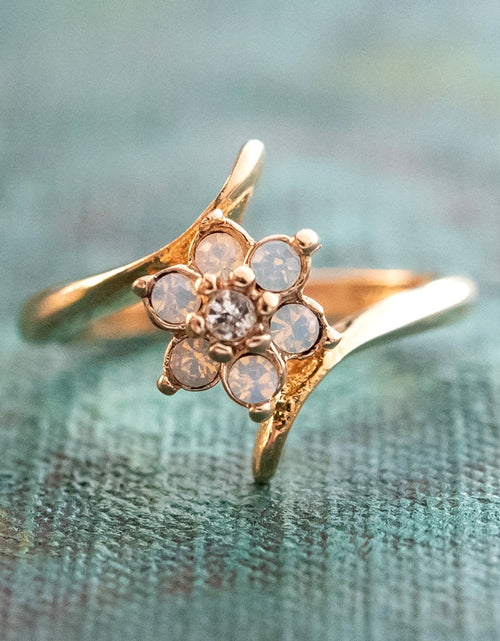 Load image into Gallery viewer, Vintage 1970's Amethyst Crystal and Genuine Pinfire Opal Ring 18kt Yellow Gold Electroplated Ring by PVD Vintage Jewelry
