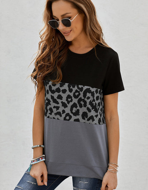 Load image into Gallery viewer, Leopard Print Color Block Short Sleeve T-Shirt
