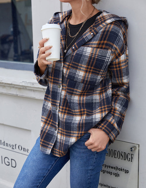 Load image into Gallery viewer, Ivy Lane Plaid Button Up Long Sleeve Hooded Jacket
