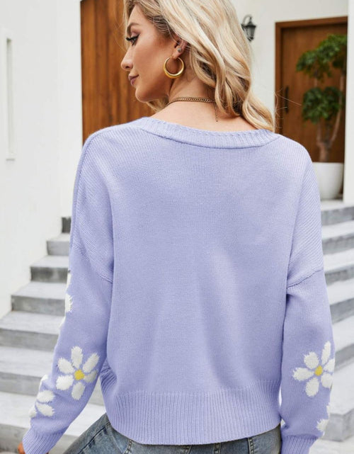 Load image into Gallery viewer, Floral Ribbed Trim Drop Shoulder Cardigan

