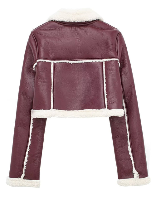Load image into Gallery viewer, Collared Neck Long Sleeve Plush Cropped Jacket
