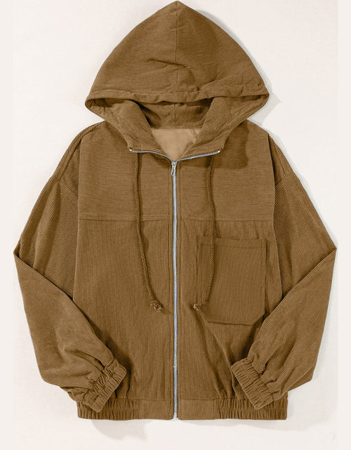 Load image into Gallery viewer, Drawstring Zip Up Long Sleeve Hooded Jacket
