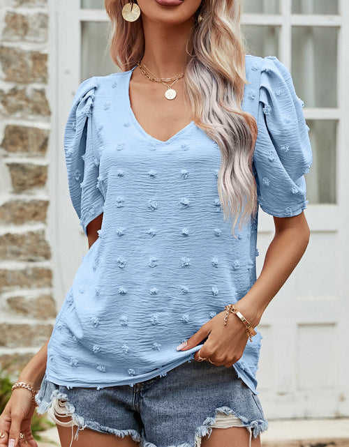 Load image into Gallery viewer, Swiss Dot Short Puff Sleeve Top
