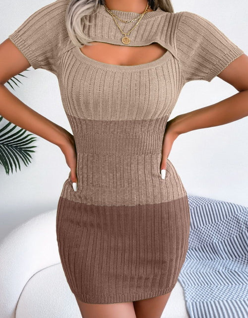 Load image into Gallery viewer, Color Block Cutout Short Sleeve Sweater Dress
