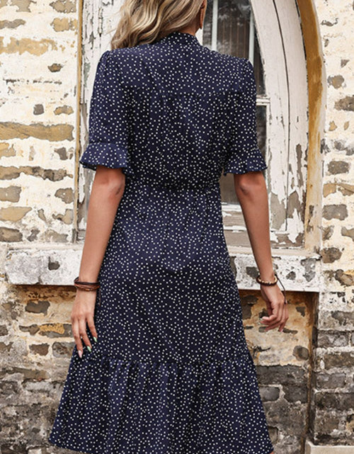 Load image into Gallery viewer, Perfee Polka Dot Tie Front Ruffled Midi Dress
