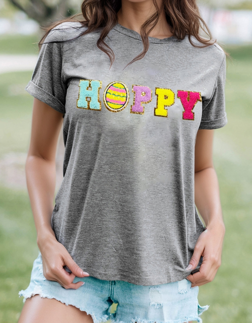 Load image into Gallery viewer, HOPPY Chenille Patch Round Neck Short Sleeve T-Shirt
