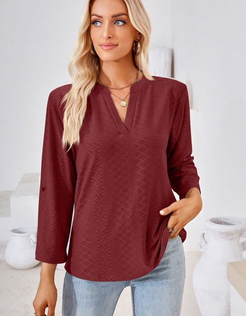 Load image into Gallery viewer, V-Neck Roll-Tap Sleeve Blouse
