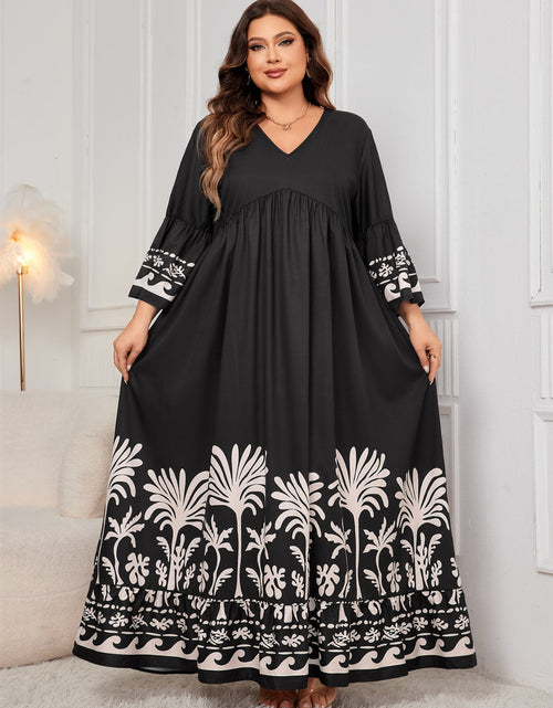 Load image into Gallery viewer, Honey Plus Size Printed V-Neck Long Sleeve Maxi Dress
