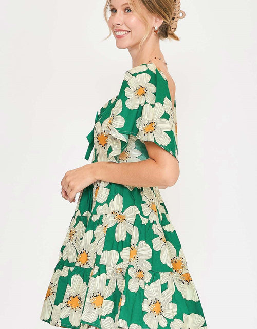 Load image into Gallery viewer, Umgee Full Size Daisy Print Mini Dress with Ribbon Details Plus Size
