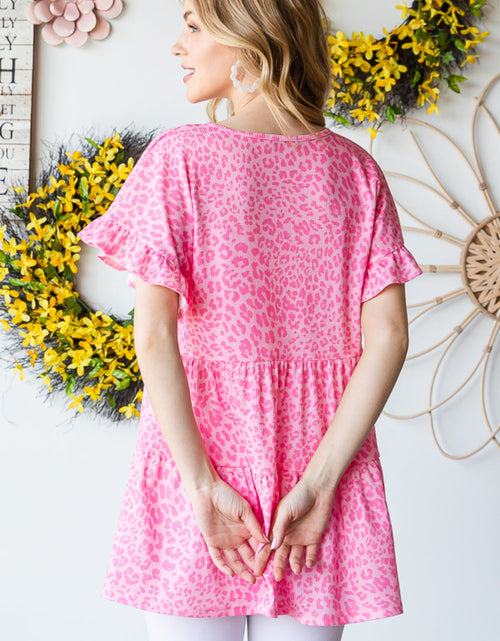 Load image into Gallery viewer, Heimish Full Size Leopard Ruffle Trim Short Sleeve Top
