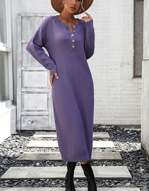 Load image into Gallery viewer, Notched Neck Dropped Shoulder Button-Down Midi Dress
