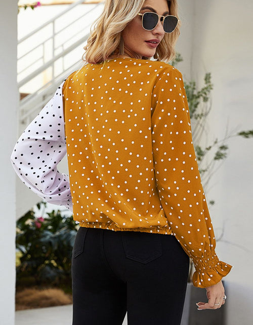 Load image into Gallery viewer, Ivy Lane Polka Dot Surplice Neck Lantern Sleeve Blouse
