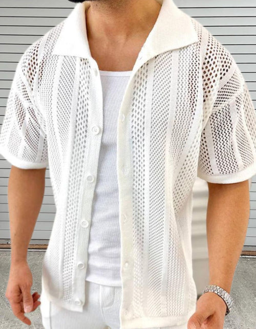 Load image into Gallery viewer, Men's Button Down Collared Neck Hollow Out Shirt
