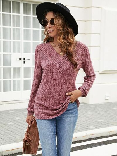 Load image into Gallery viewer, Ribbed Surplice Long Sleeve T-Shirt
