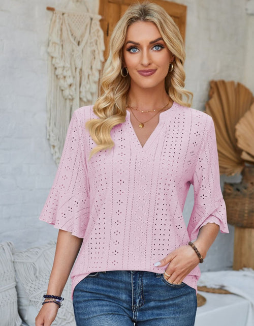 Load image into Gallery viewer, Eyelet Notched Half Sleeve T-Shirt
