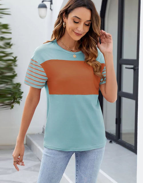 Load image into Gallery viewer, Color Block Round Neck Short Sleeve T-Shirt
