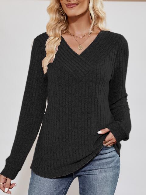 Load image into Gallery viewer, V-Neck Ribbed Long Sleeve Top
