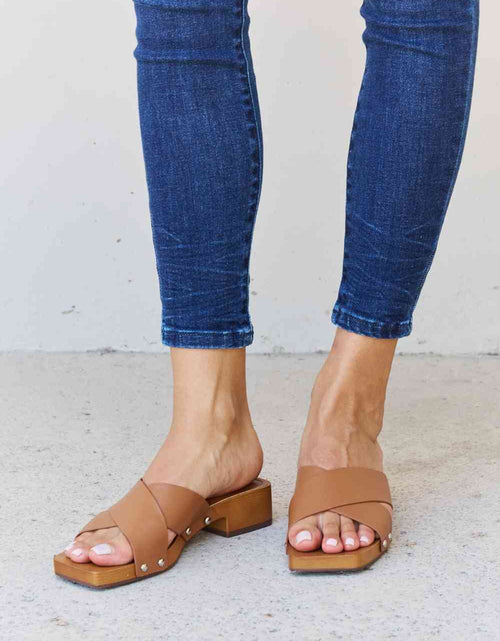 Load image into Gallery viewer, Weeboo Step Into Summer Criss Cross Wooden Clog Mule in Brown
