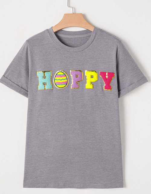 Load image into Gallery viewer, HOPPY Chenille Patch Round Neck Short Sleeve T-Shirt
