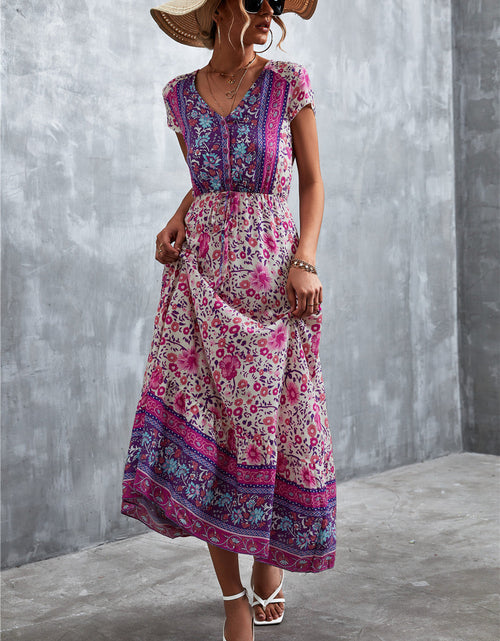 Load image into Gallery viewer, V-Neck Short Sleeve Printed Maxi Dress
