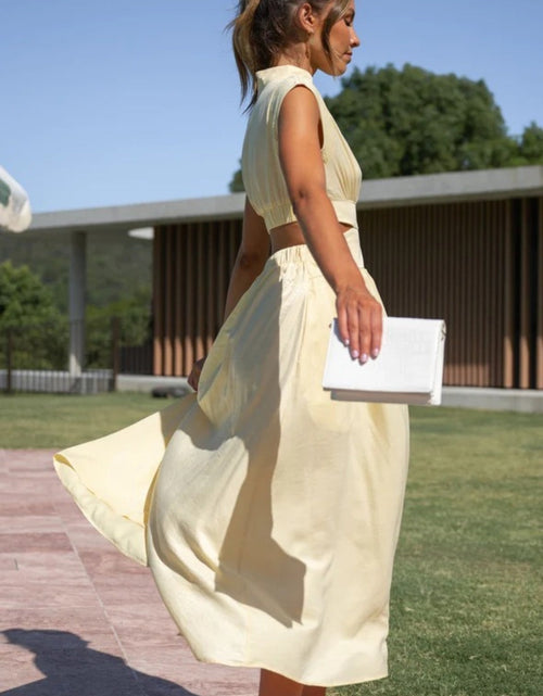 Load image into Gallery viewer, Cutout Mock Neck Sleeveless Ruched Dress
