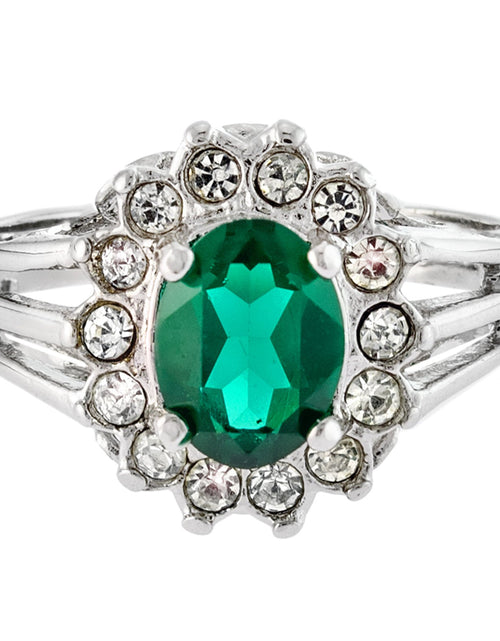 Load image into Gallery viewer, Vintage Jewelry Genuine Stone or Crystal Surrounded by Clear Austrian Crystals Ring Made in the USA by PVD Vintage Jewelry

