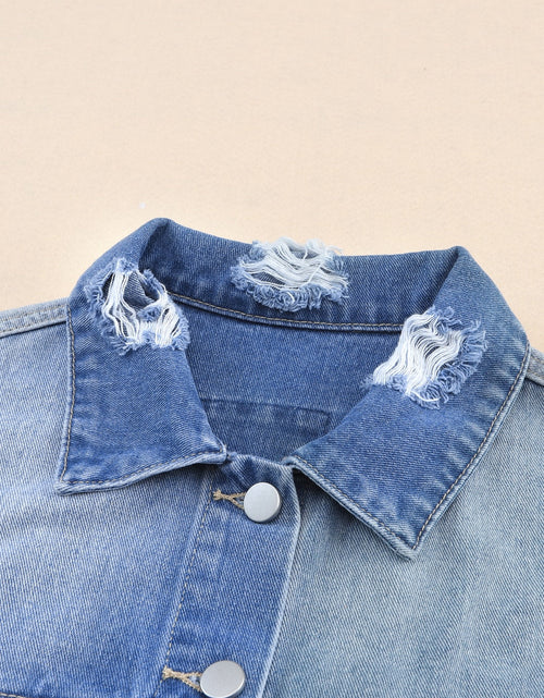 Load image into Gallery viewer, Distressed Button Up Drop Shoulder Denim Jacket
