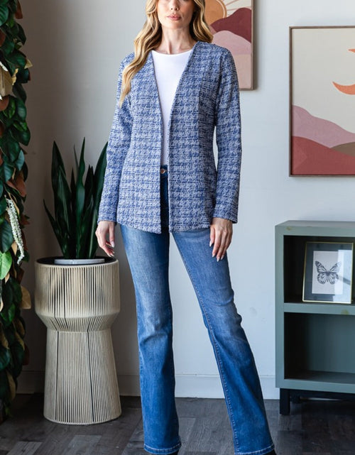 Load image into Gallery viewer, Heimish Full Size Houndstooth Tweed Open Front Blazer
