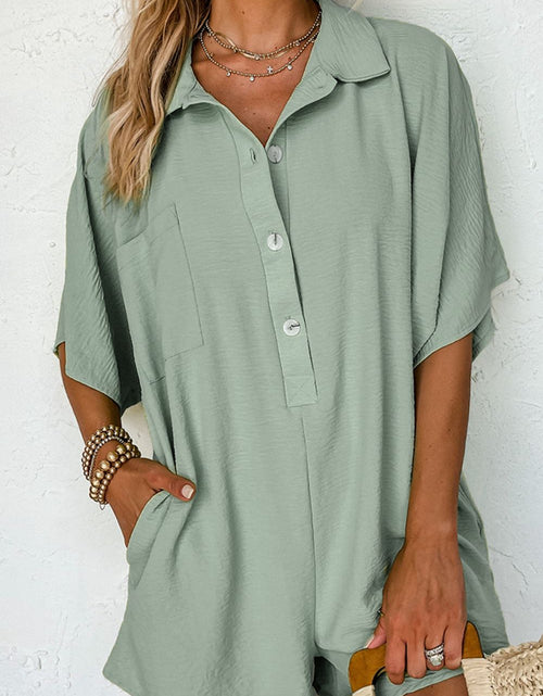 Load image into Gallery viewer, Half Button Collared Neck Romper
