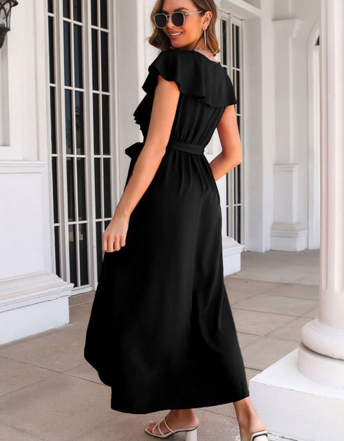 Load image into Gallery viewer, Tied Front Ruffled Short Sleeve Midi Dress
