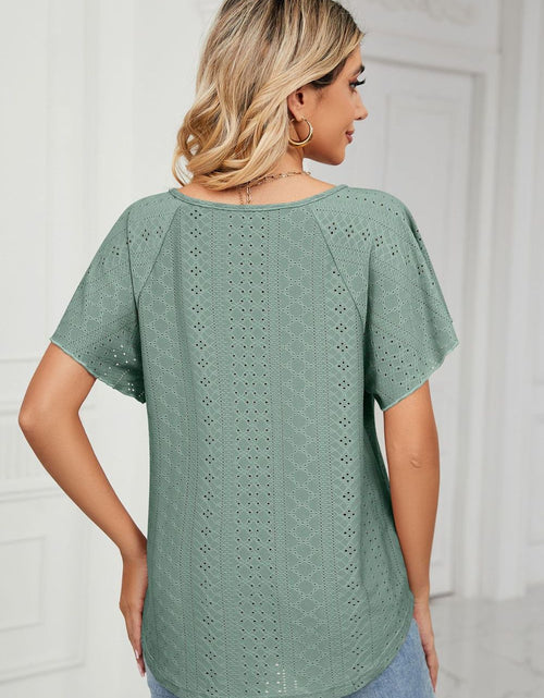 Load image into Gallery viewer, Eyelet Tie-Neck Flutter Sleeve Top
