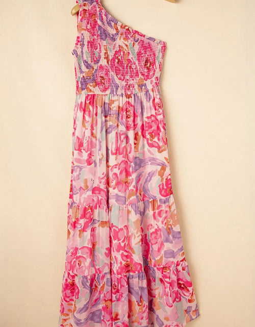 Load image into Gallery viewer, Floral Print Shirred One Shoulder Maxi Dress
