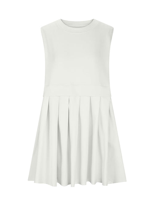 Load image into Gallery viewer, Pleated Round Neck Sleeveless Mini Dress
