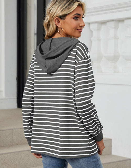 Load image into Gallery viewer, Drawstring Striped Long Sleeve Hoodie
