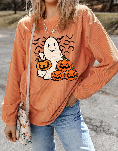 Load image into Gallery viewer, Jack-O'-Lantern Round Neck Long Sleeve Sweatshirt
