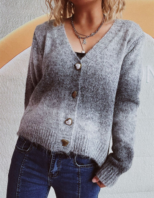 Load image into Gallery viewer, Gradient Heart Shape Button V-Neck Cardigan
